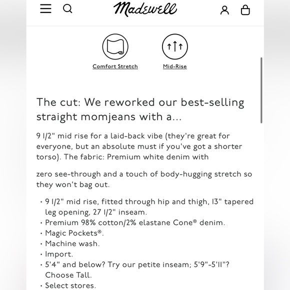 Madewell The Mid-Rise Perfect Vintage Straight Jean in Tile White NWT - Picture 6 of 13